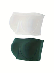2pcs Seamless Strapless Bandeau Bras Soft Stretch Everyday Bra