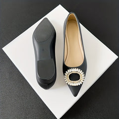 Women's Rhinestone Slip On Low Chunky Heel Shoes