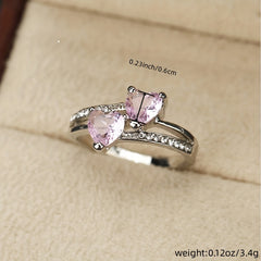 Double Heart Zircon Wedding Party Ring