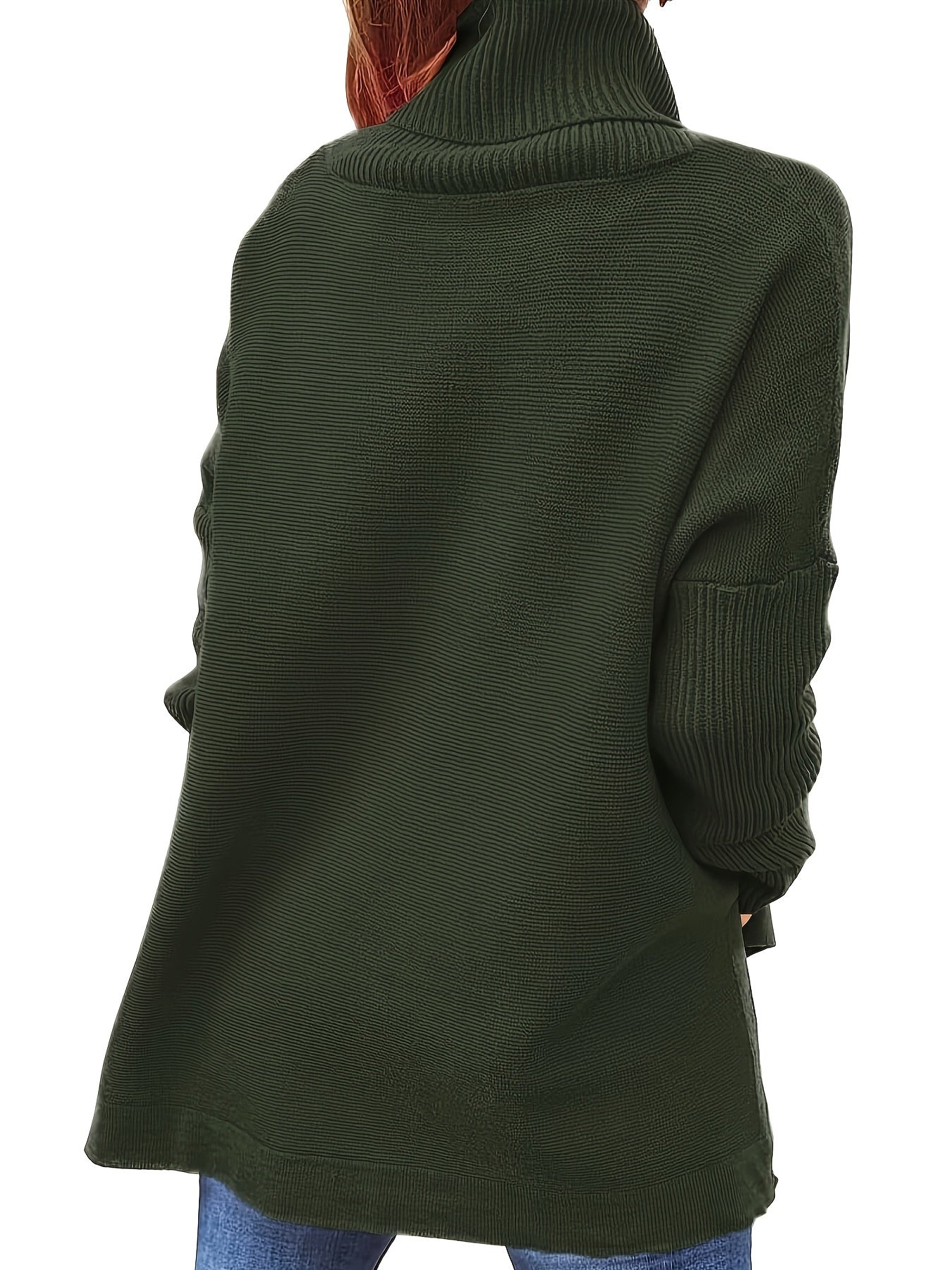  Solid Batwing Sleeve High Neck Sweater