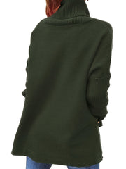  Solid Batwing Sleeve High Neck Sweater