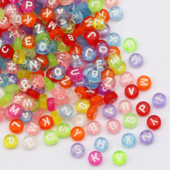 100pcs Mixed Letters Acrylic Beads Round Flat Letter Spacer Beads