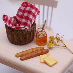 Mini Dollhouse Breakfast Ornament Set with Storage Basket