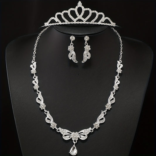 Alloy Rhinestone Headband Necklace Earrings Set Bridal Wedding Hair Accessories