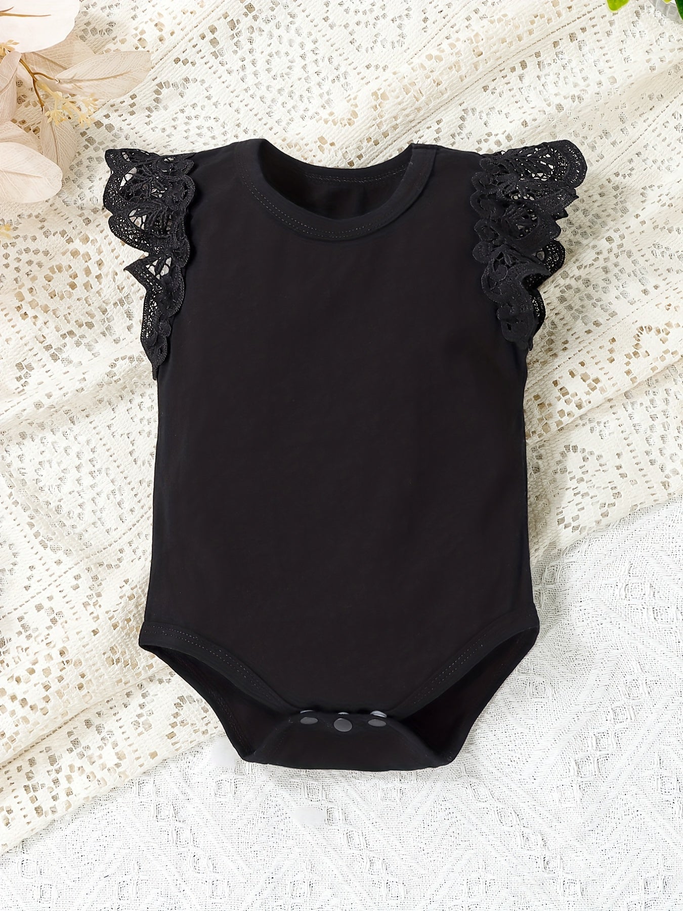 Baby Girl Ruffle Trim Flutter Sleeve Onesie Romper