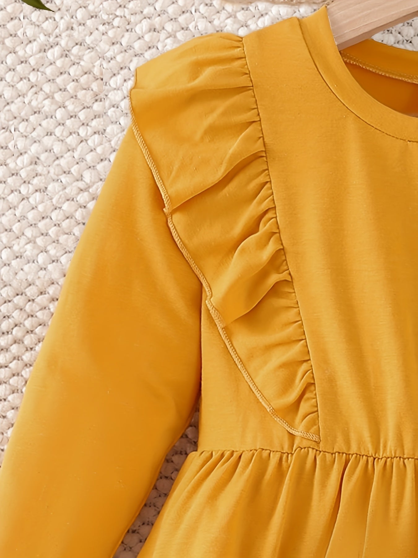 Girls' Frill Trim Long Sleeve Dress for Holiday