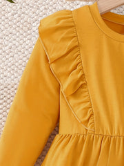 Girls' Frill Trim Long Sleeve Dress for Holiday