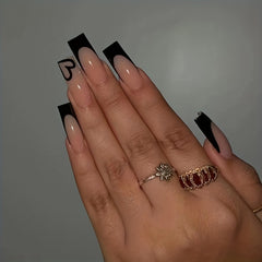 Pink Coffin Nails with Tip and Heart Acrylic Press On Nails
