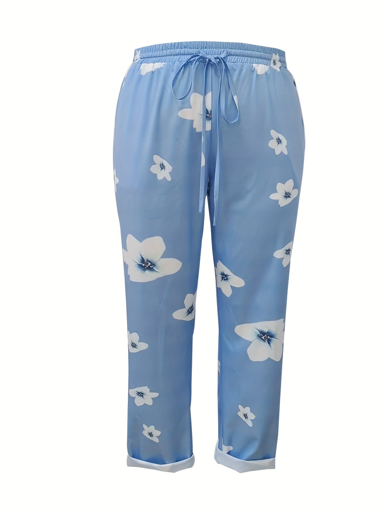 Women's Plus Floral Print High Rise Straight Leg Pants