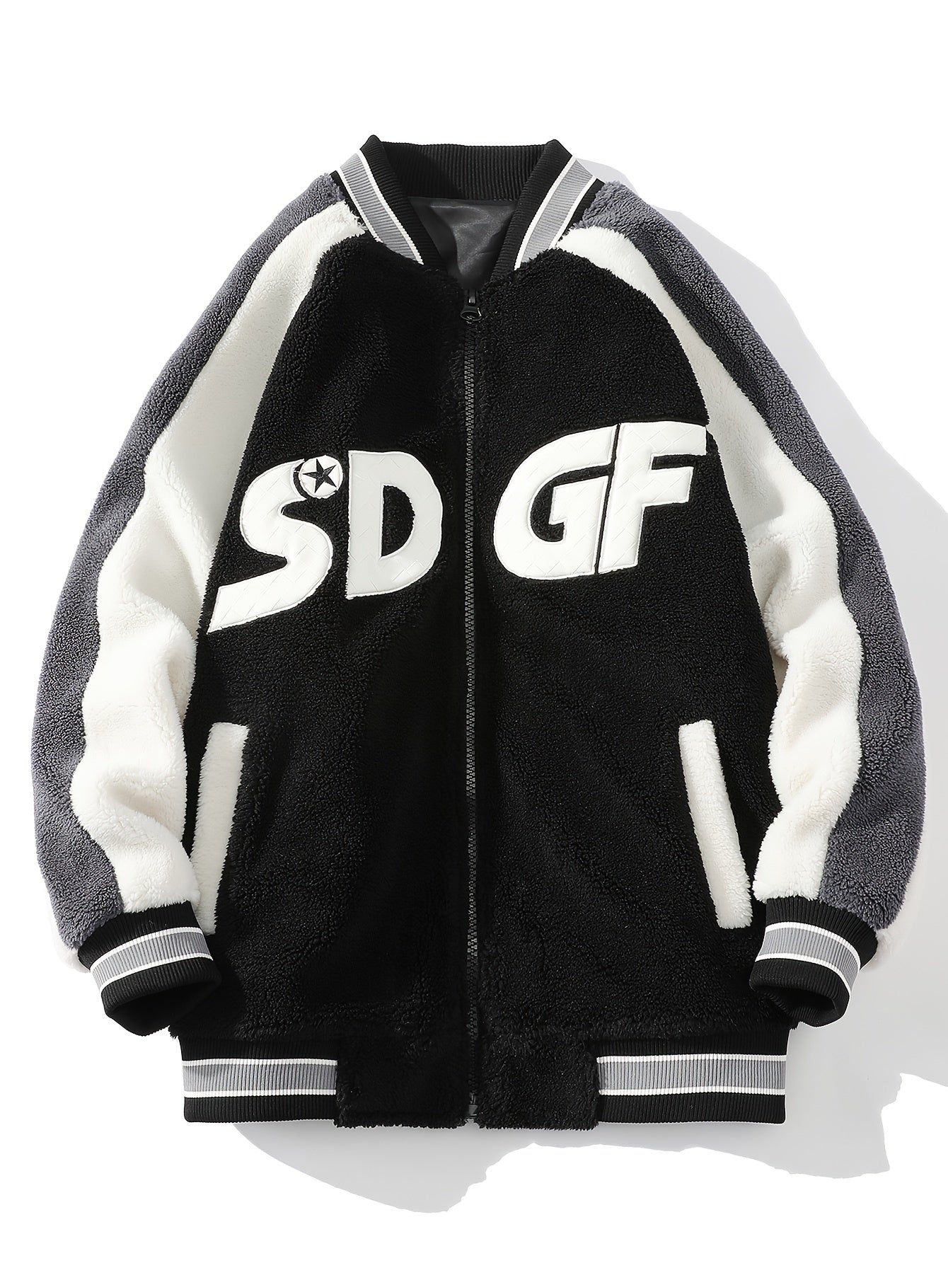 Contrast Letter Pattern Fleece Casual Jacket Women's Outerwear