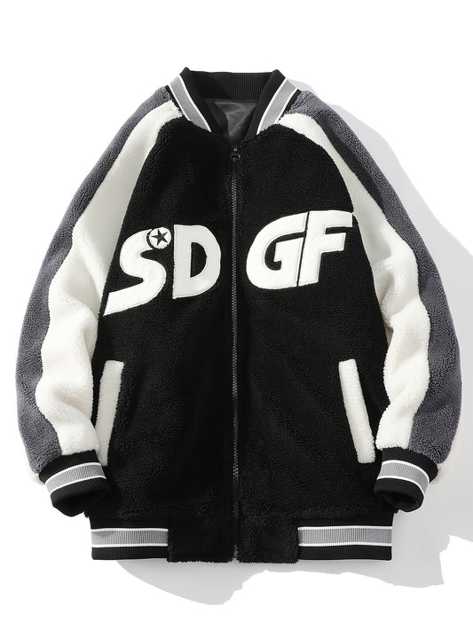 Contrast Letter Pattern Fleece Casual Jacket Women's Outerwear