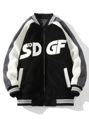 Contrast Letter Pattern Fleece Casual Jacket Women's Outerwear