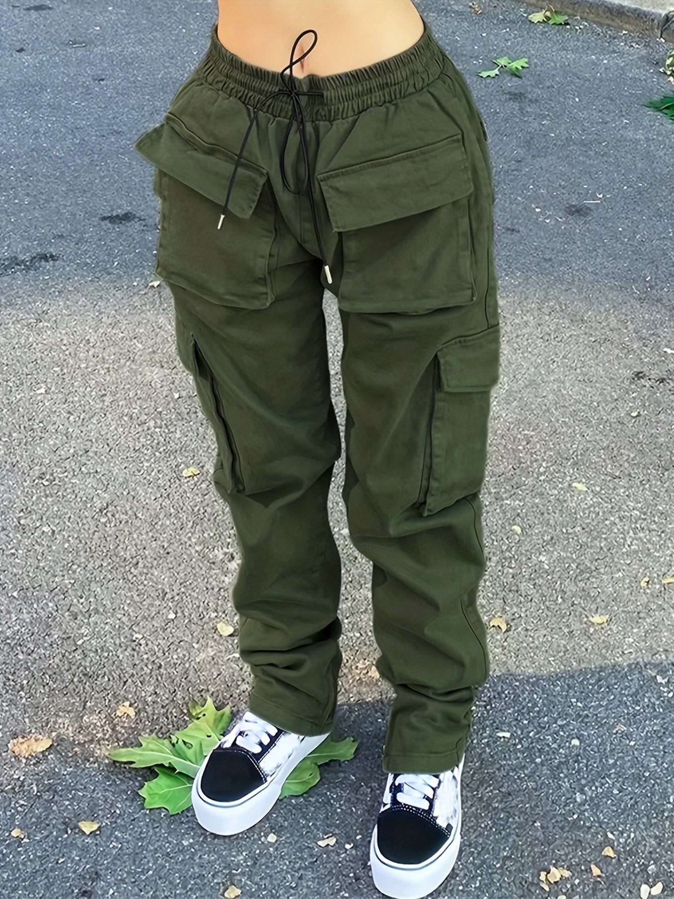 Cargo Pants Loose Fit Drawstring Elastic Waist Casual Sports Trousers