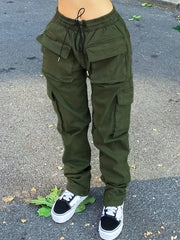 Cargo Pants Loose Fit Drawstring Elastic Waist Casual Sports Trousers