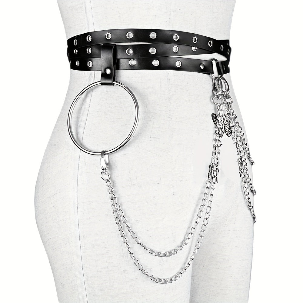 Layer Chain Tassel Belt Gothic Hollow PU Leather Belt Vintage Jeans Pants Belt