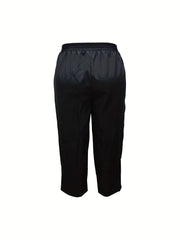  Solid Elastic Rise Straight Leg Pants With Pockets