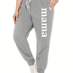 Mama Letter Print Drawstring Sweatpants Plus Size