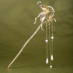 Alloy Butterfly Hairpin Pendant Hair Stick Faux Pearl Head Jewelry