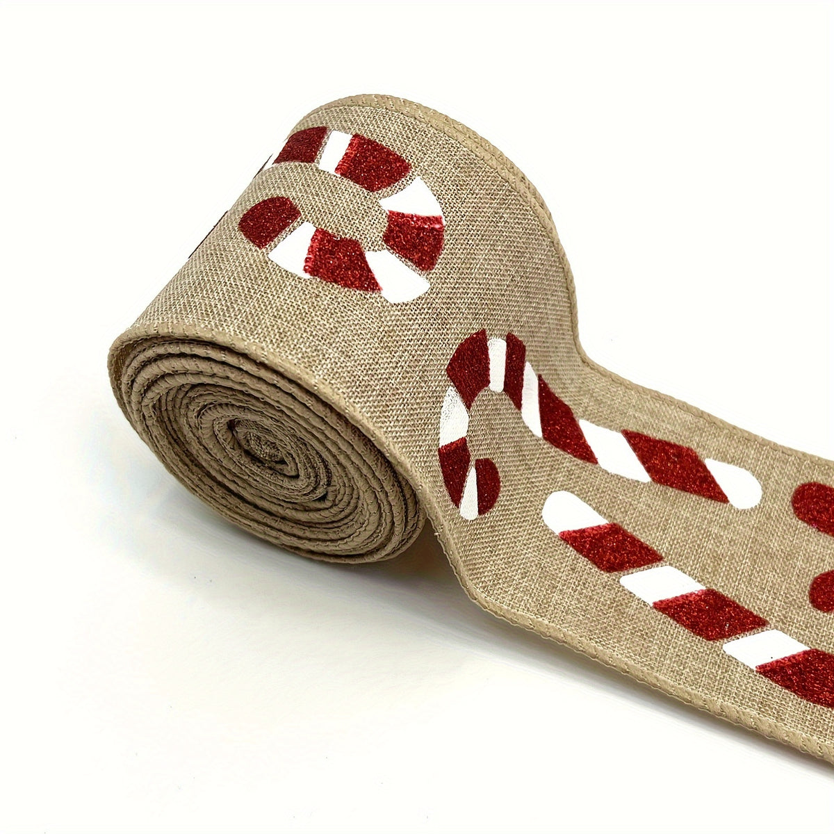 Christmas Brown Candy Ribbon Red Candy Cane Fabric Craft Ribbon