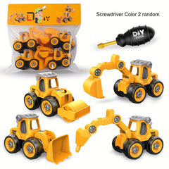 5pc Engineering Cars & Screwdriver Toy Excavator Building Blocks