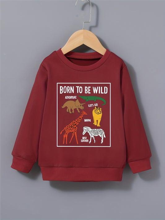 Boy's Sweatshirt Cartoon Animals Print Pullover Crew Neck Long Sleeve Top