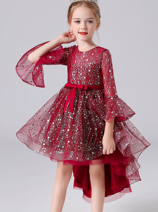 Girls Puffy Princess Dress Trumpet Sleeve