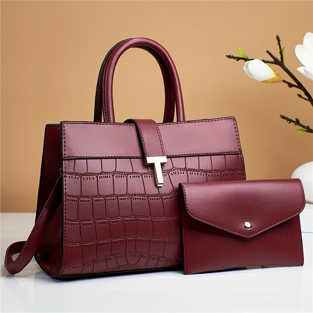 Crocodile Print Top Handle Tote Bag for Women