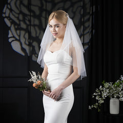 Bridal Veil Headpiece with Golden Leaf & Rhinestone Embellishments