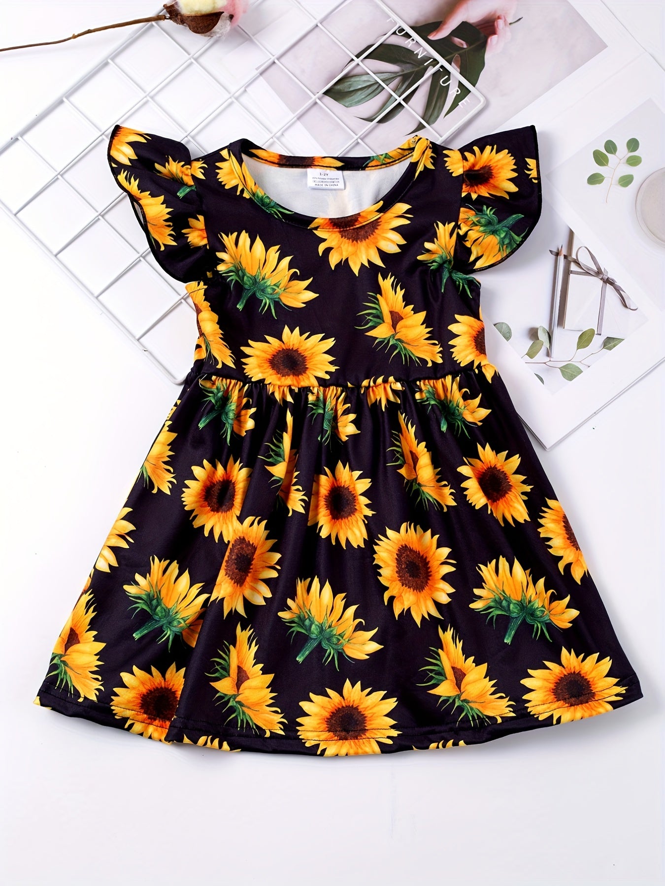 Toddler Girls Sunflower Princess Dress For Party