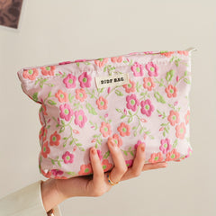 Women's Large Capacity Flowers Cosmetic Bag Portable Canvas Storage Bag