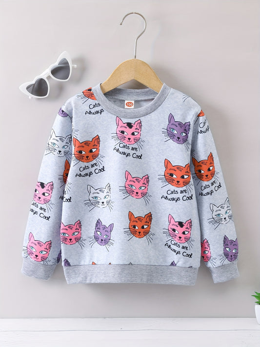 Girls Sweatshirt CATS ARE ALWAYS Print Long Sleeve Pullover Top