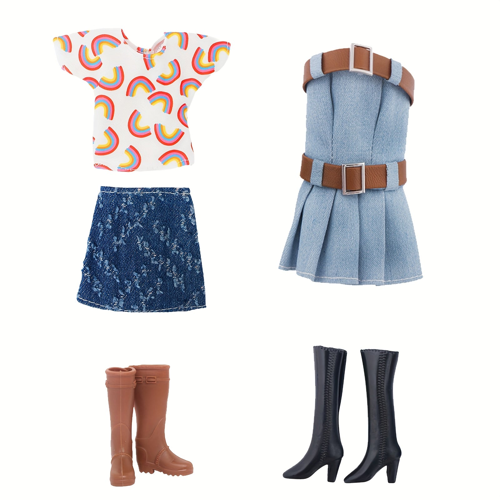 Doll Outfit Set Denim Skirt with Boots for 11.5 Inch Doll