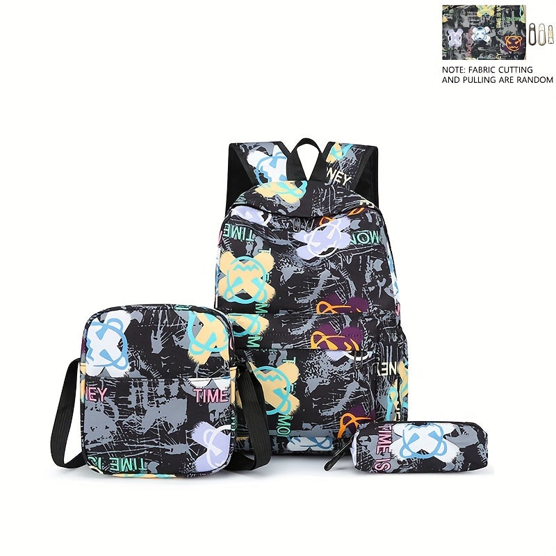Cartoon Graffiti Print Backpack Set for Students