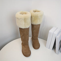 Women's Plush Snow Boots Slip On Leather Button Winter Boots