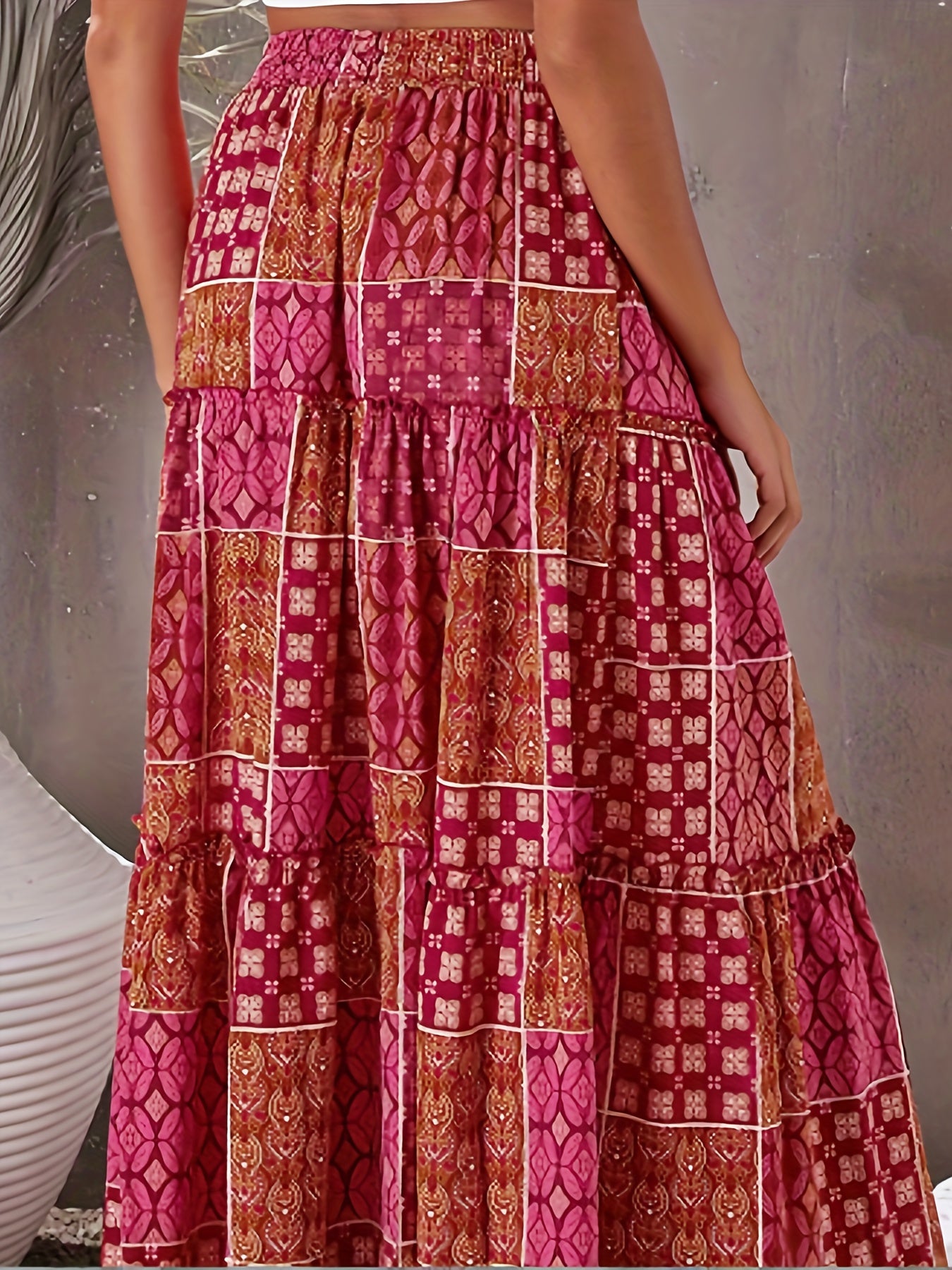  Boho Skirt Patchwork Print High Rise Maxi Skirt