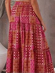  Boho Skirt Patchwork Print High Rise Maxi Skirt