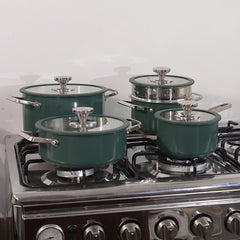 4pcs Stainless Steel Cooking Pot Set Beige Pink Green Ceramic Spray