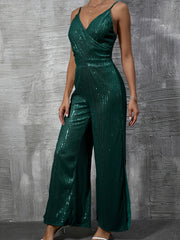 Sparkly Wide Leg Jumpsuit Sexy Backless Split Straps
