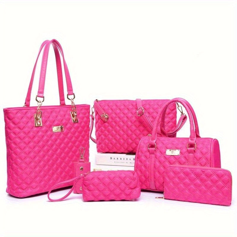 Argyle Pattern Tote Bag Set with Boston Handbag & Shoulder Bag & Purses