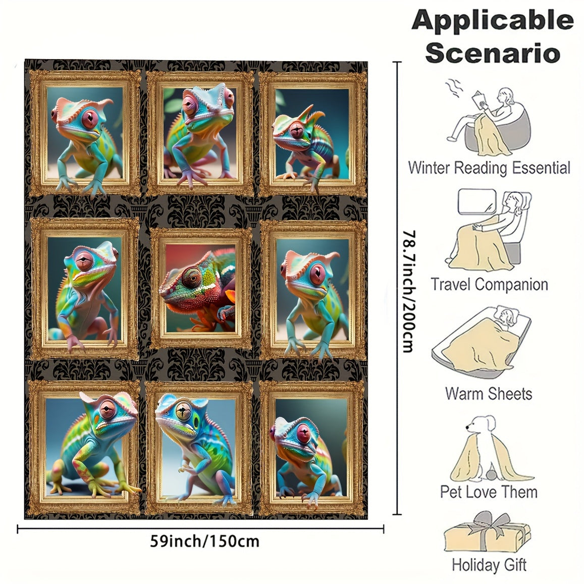 Chameleon Photo Frame Blanket Soft And Warm For Bed And Sofa Camping