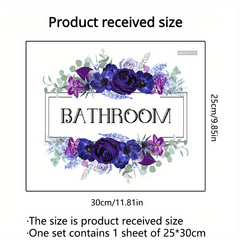 Romantic Purple Flower Self Adhesive Bathroom Door Sign