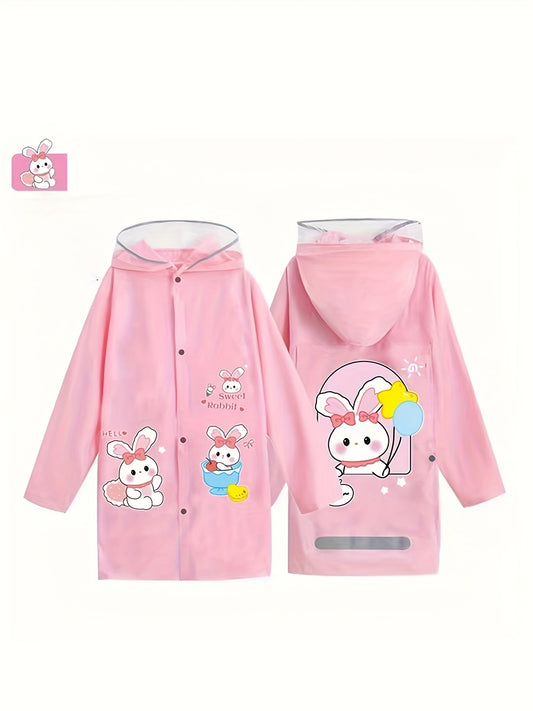 Bunny Graphic PVC Long Sleeve Raincoat For Kids