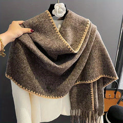 Plaid Tassel Scarf Reversible Cashmere Warm Shawl Windproof Wrap