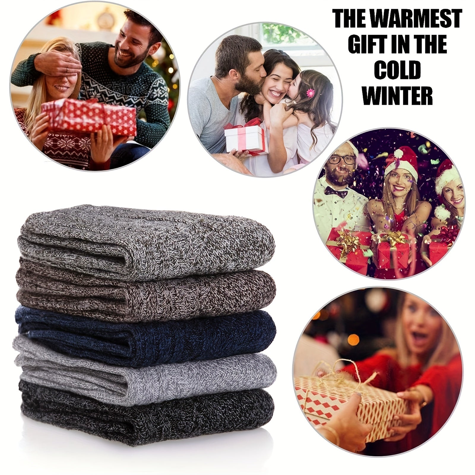 5 Pairs Unisex Soft Thick Wool Socks