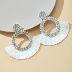 Rhinestone Tassel Drop Earrings Statement Dangle Earrings