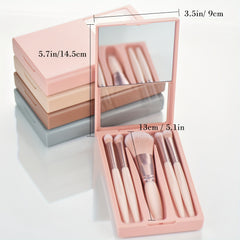 5pcs Mini Makeup Brush Set with Case & Mirror