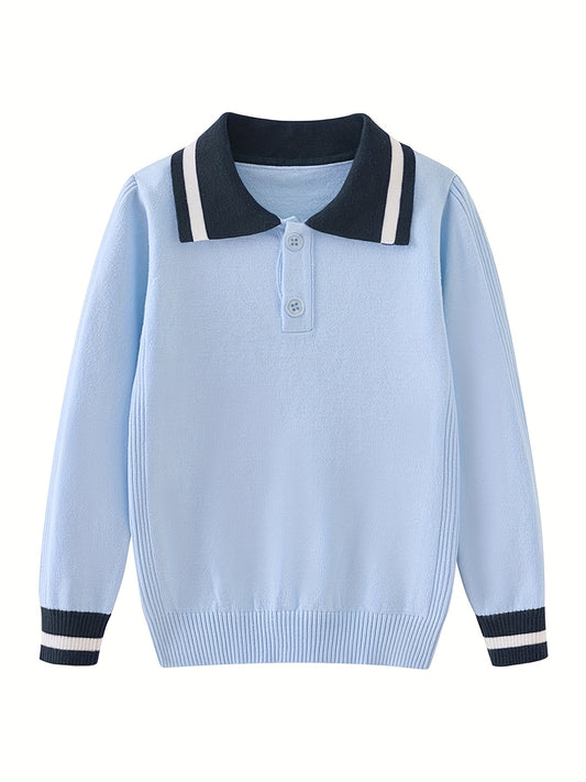 Boys Preppy Long Sleeve Polo Shirt Lightweight Comfy Tops