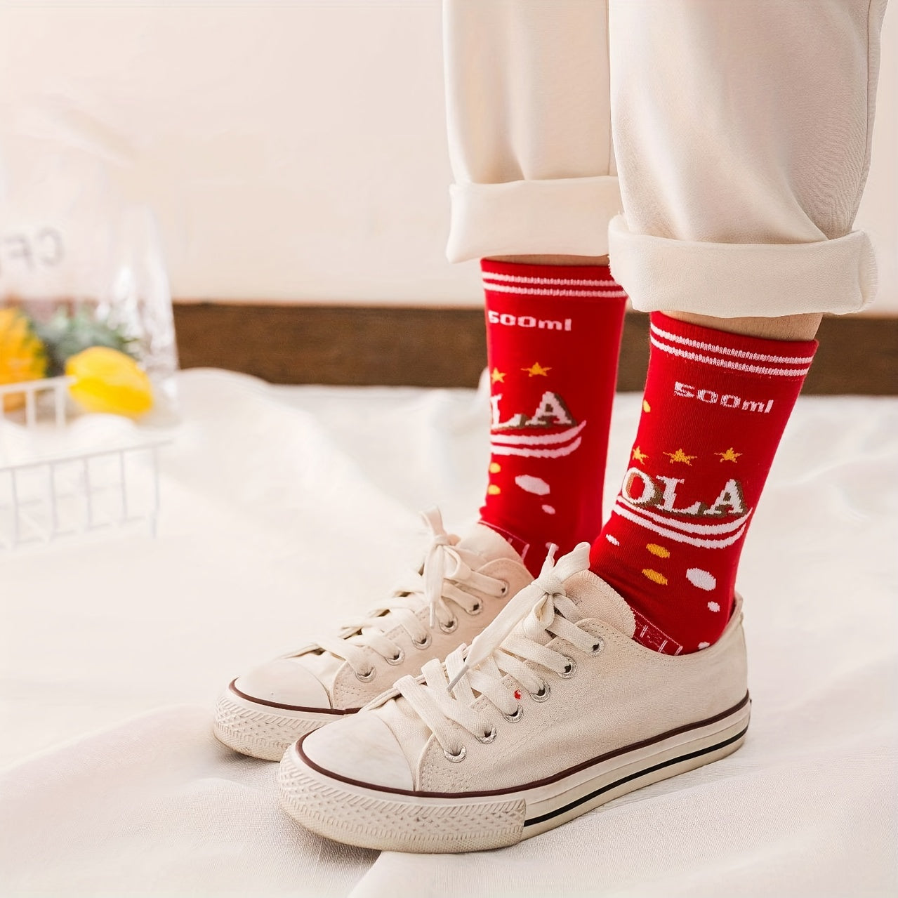 3 Pairs Cartoon Food Print Socks & Funny Mid Tube Socks Women's Stockings