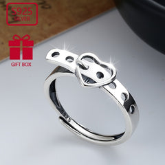 925 Silver Heart Belt Ring for Men and Women