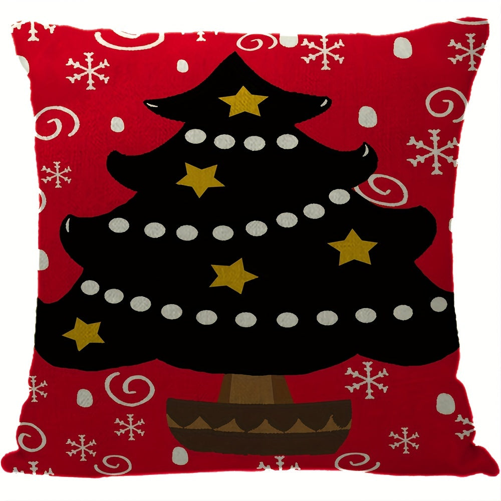 Christmas Linen Pillow Covers Tree Puppy Print Throw Pillowcase